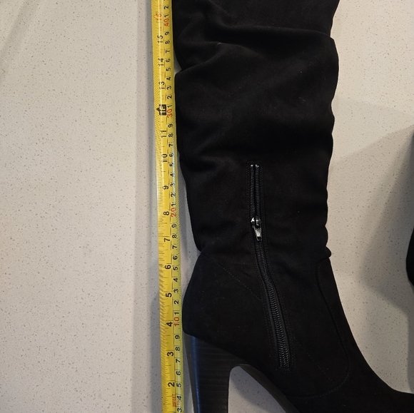 Black faux suede microfiber tall boots. - Picture 8 of 9